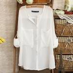 V-neck White Loose Blouse