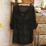 V-Neck Black Loose Blouse