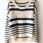 Beige Loose Stripe Sweater
