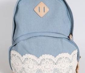 Canvas Light Blue Lace Backpack