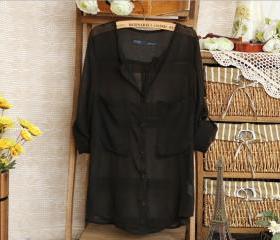 V-Neck Black Loose Blouse