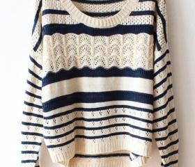 Beige Loose Stripe Sweater