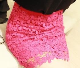 Pink High Waisted Lace Mini Skirt