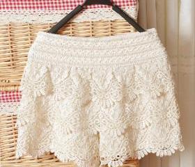 White Hollow Lace Shorts